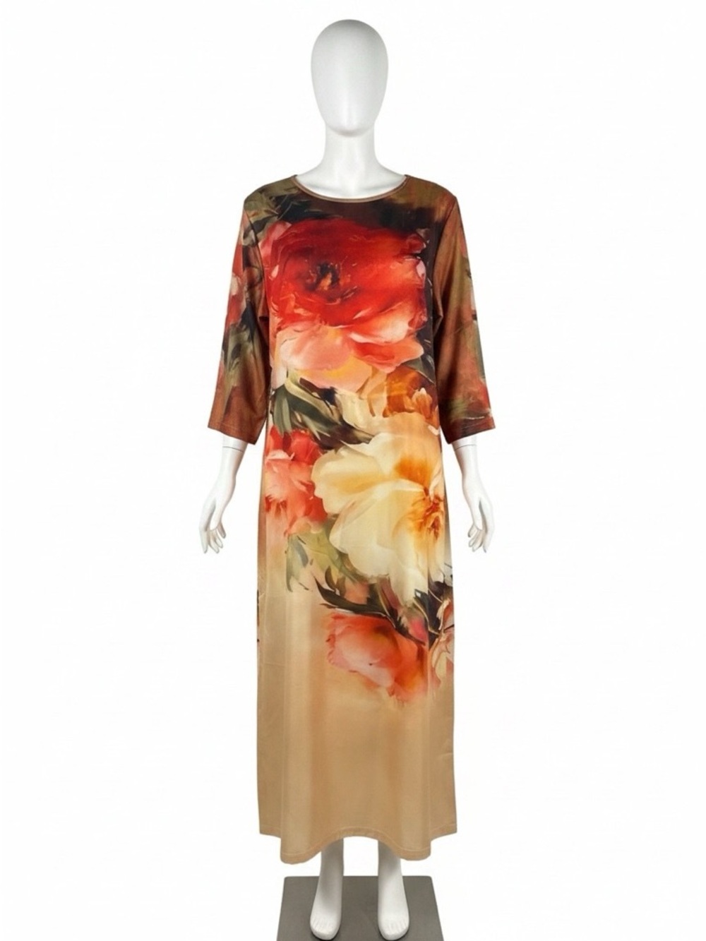 Gorgeous Floral Print Maxi Dress in Warm Red and Cream Colors
